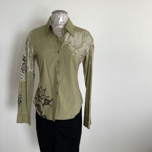 RAW blouse green brown/blk new without tags 100% Cotton Made in USA